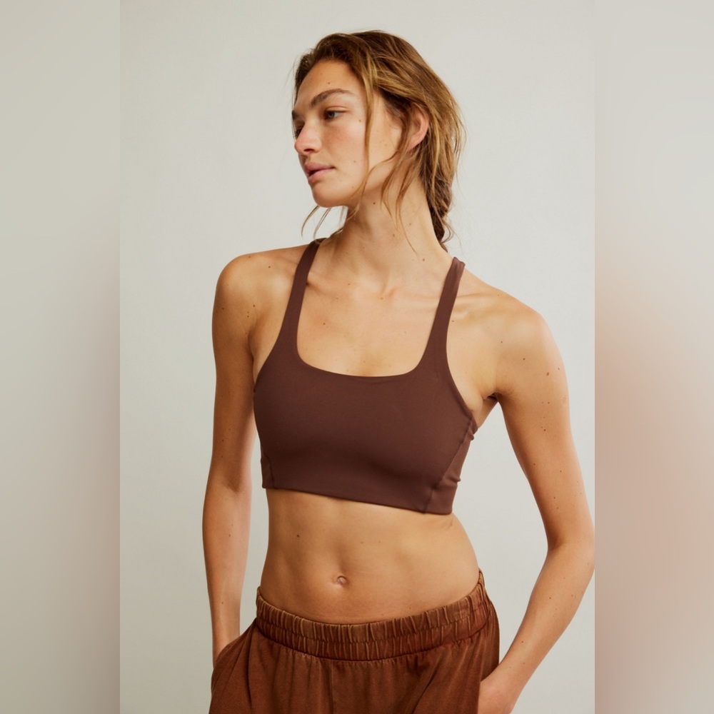 New Free People FP Movement SEQUOIA Tan Never Better Square Neck Sports Bra Sz L